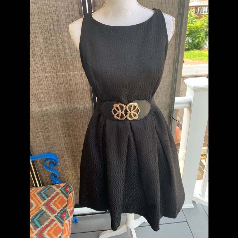 NWOT Evan Picone Pleated black dress with designs